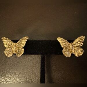 Gold Tone Detailed Butterfly Stud Earrings
